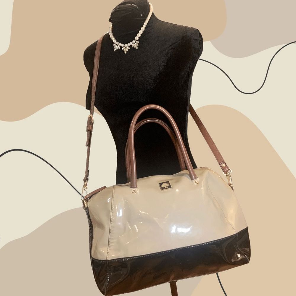 Kate Spade| Large Catalina| Beige and Black Patent Leather Purse